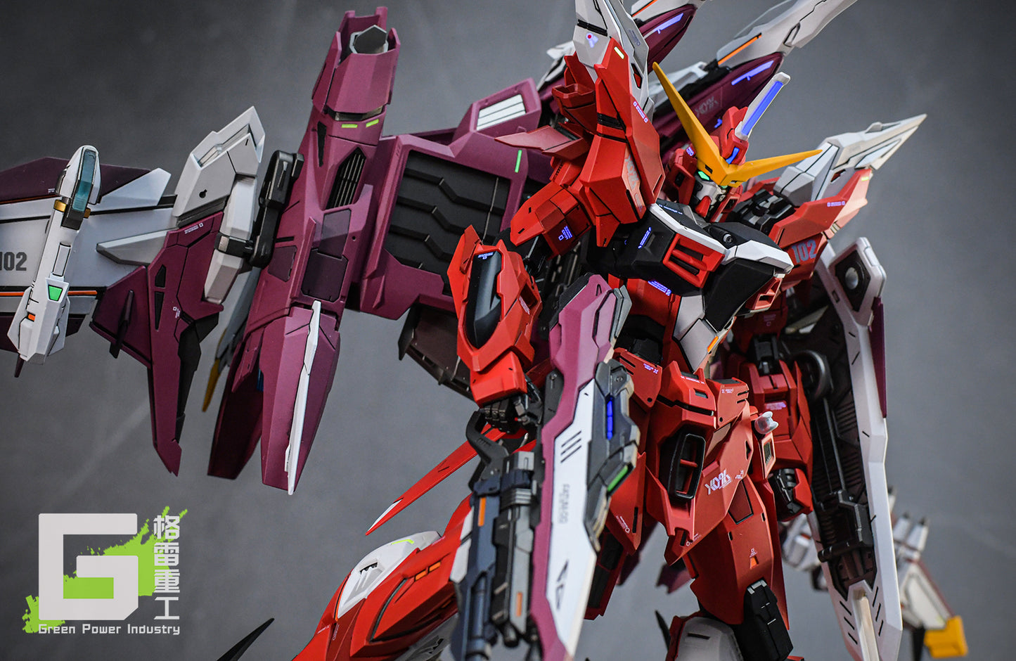 BANDAI MG ZGMF-X09A JUSTICE GUNDAM WITH FORTUNE MEOW STUDIO GK MODIFICATION VER.RED