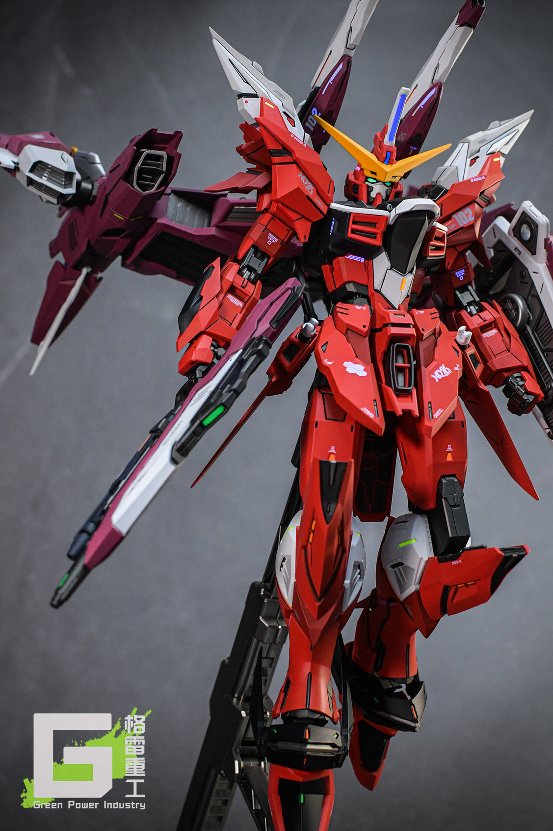 BANDAI MG ZGMF-X09A JUSTICE GUNDAM WITH FORTUNE MEOW STUDIO GK MODIFICATION VER.RED