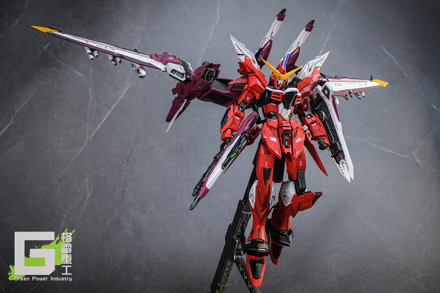 BANDAI MG ZGMF-X09A JUSTICE GUNDAM WITH FORTUNE MEOW STUDIO GK MODIFICATION VER.RED